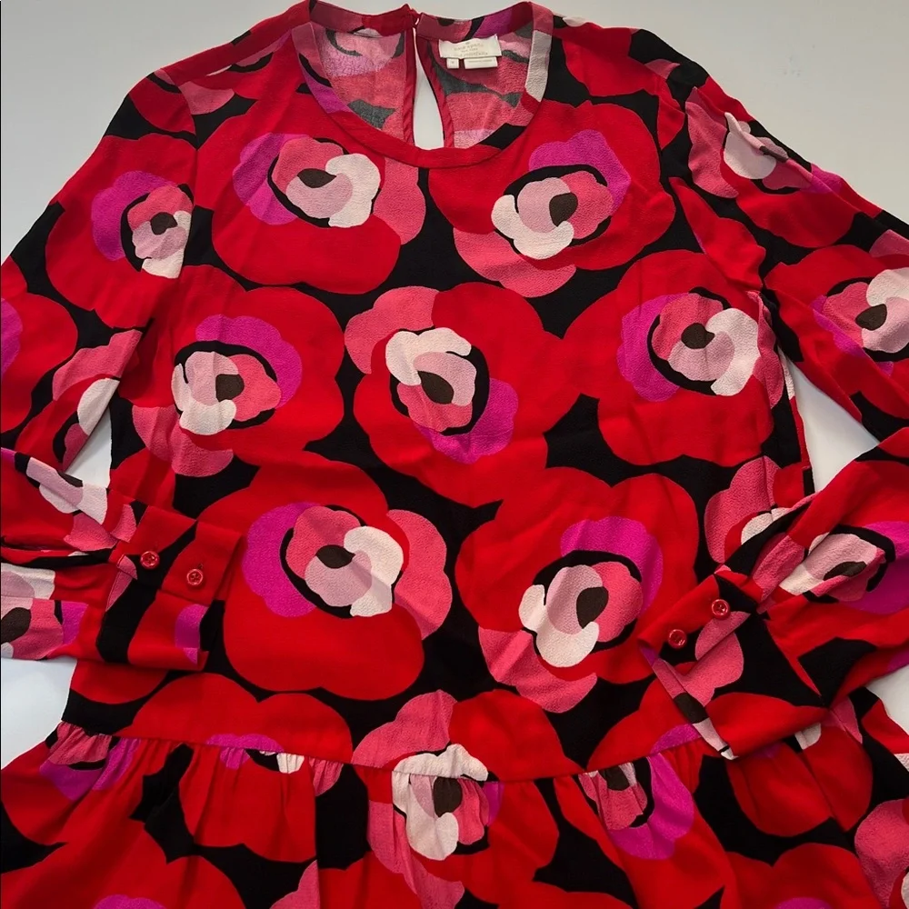 Kate Spade shirt New York Long Sleeve Deco Colorful statement‎ bold Rose Peplum